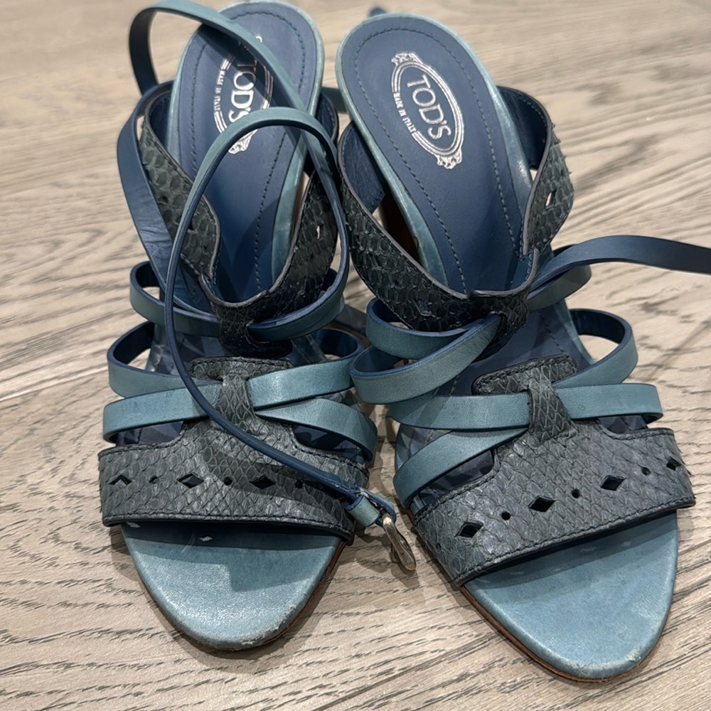 Tod’s 37.5 Blue Heeled Sandals